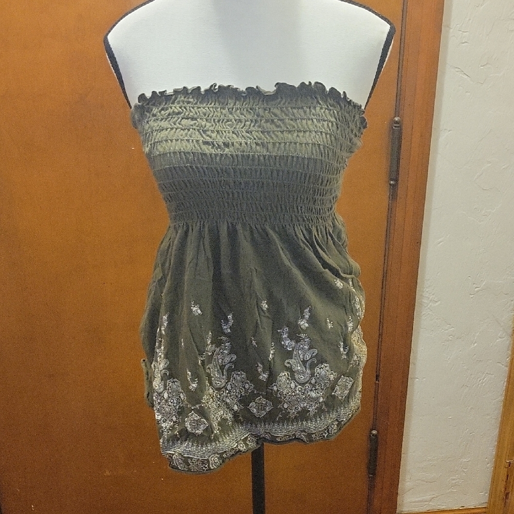 MKM Designs Green Smocked Ruffled Tank Top